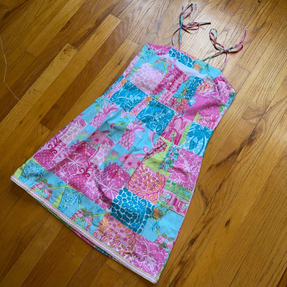 Vintage Lilly Pulitzer Patchwork Resortwear Cotton Shift Dress Pink Blue Size 8 - Picture 12 of 12
